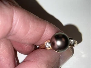 14K Genuine Tahitian Pearl & Diamond Ring - Picture 1 of 8