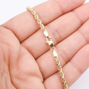2.9mm Twisted Rope Chain Textured Anklet Real 10K Yellow Gold 10" - Picture 1 of 6