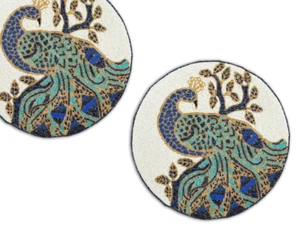 Set Of 6 Peacock Placemats Hand Beaded Tablemats Designer Charger Plate 13X13 In - Picture 1 of 8