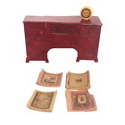Meubles de maison de poupée vintage Renwal bureau rouge marbré avec horloge livres faits maison