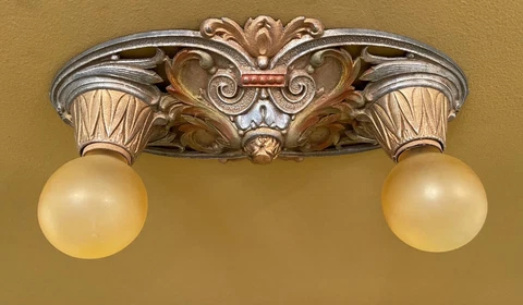 Vintage Lighting 1920s MARKEL Gentorian 2-bulb ceiling mount STUNNING Cover
