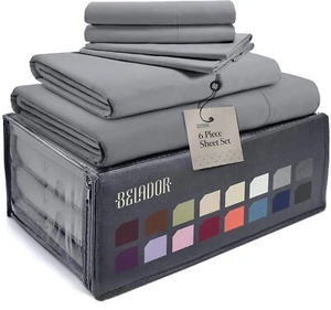 Silky Soft Sheet Set - Luxury 6 Piece Bed Sheets for Queen Size Bed, Secure-Fit - Picture 1 of 7