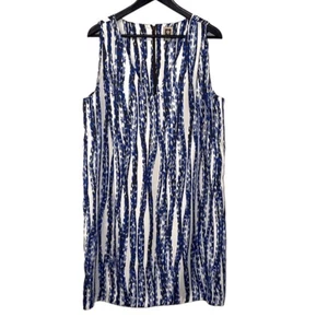 Anne Klein Womens Mini Shift Dress Sleeveless Abstract Zip Back V Neck Blue 14 - Picture 1 of 7