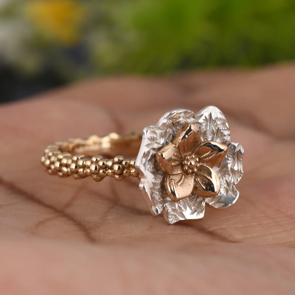 Двухцветное кольцо с цветком, пунктирное кольцо, минимальное кольцо, подарок на день рождения для жены - Изображение 1 из 4