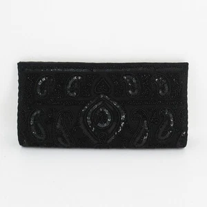 Christina Clutch Handbag Women Small Black Beaded Paisley Lined Snap Purse Bag - Picture 1 of 12