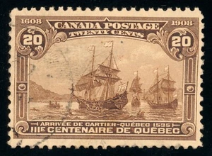 Canada Scott 103 Used 20c Yellow Brown 1908 Quebec Tercent Lot T679 bhmstamps - Picture 1 of 2