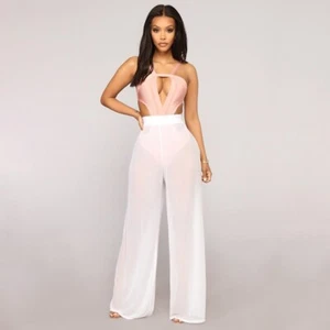 Pantaloni lunghi larghi trasparenti in rete di garza colorata donna sexy tinta unita - Foto 1 di 12