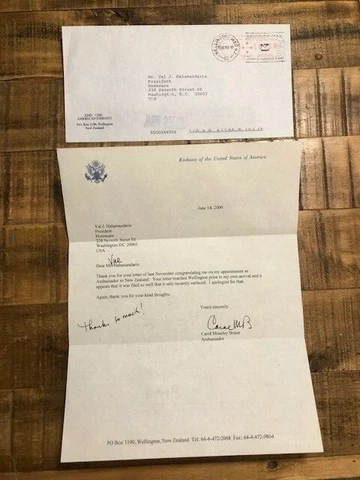 1 ORIGINAL Letter to Val Halamandaris/NAHC Fm:Carol Mosely Braun/Ambass N Zealnd Cover