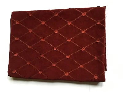 Fabric Diamond Stitched Pattern Embroidered Dark Red Velvet - 3 Yards x 55” - Image 1 of 3