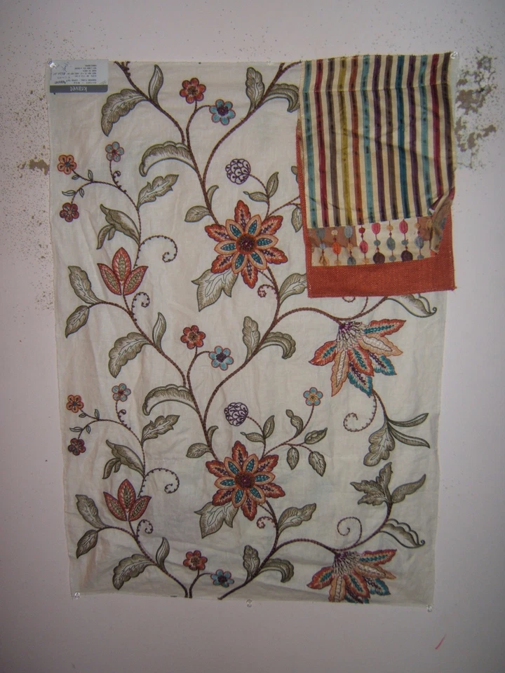 Kravet, Handwork Flora, Embroidered Floral, Remnants, Various Colros and Sizes - Image 1 of 4