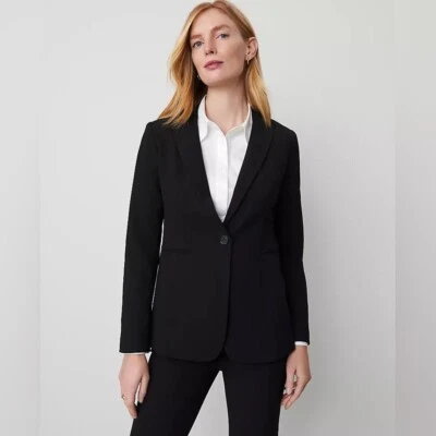 Blazer largo de un botón negro bielástico talla 10 nuevo sin etiquetas Ann Taylor Foto 1 de 4