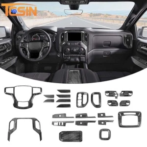 24x Black Wood Center Console Dash Interior Cover Kit For Chevy Silverado 19-25 - Foto 1 di 12