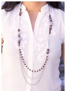 Paparazzi"Enmeshed In Elegance"Brown Beaded Silver Chain & Mesh Layered Necklace - Picture 1 of 3