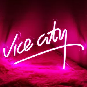 Pink Vice City Neon Sign - Dimmable Led Neon Sign for Bedroom 15.6X9.8 Inch, Ne - Picture 1 of 7