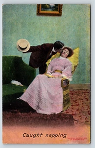 Vintage Postcard - Caught Napping - Bamforth & Co., England - Copyrighted 1909 - Picture 1 of 2