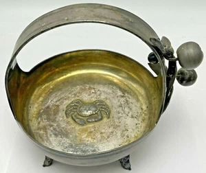 Antigua cesta plateada Meriden cangrejo 185 figura mango de fruta acento de pájaro - Imagen 1 de 12
