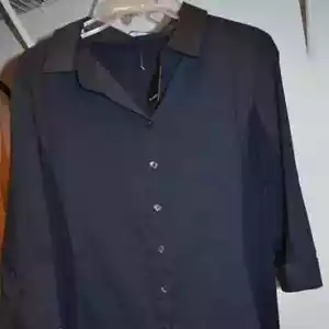 NWT TAHARI NAVY BLUE COLLAR 3/4 SLEEVE WOMENS BUTTON DOWN TOP SHIRT BLOUSE - Picture 1 of 6