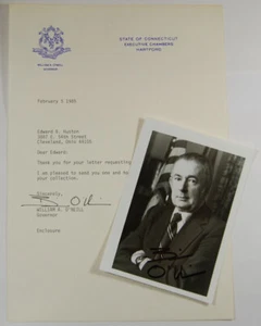 1985 CONNECTICUT GOVENOR WILLIAM A O'NEILL AUTOGRAPHED 3X5 PHOTO W/ LETTERHEAD - Picture 1 of 3