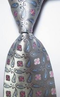 New Classic Paisley Silver Gray Blue JACQUARD WOVEN 100% Silk Men's Tie Necktie