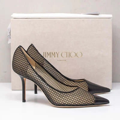 Salto Jimmy Choo Love 85, tamanho 37 (7 EUA) malha assimétrica couro preto - Imagem 1 de 4