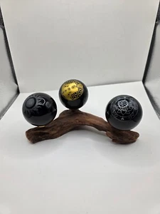 3PC Natural Black Obsidian Quartz Crystal Ball Healing/Meditation W/ Stand - Picture 1 of 5