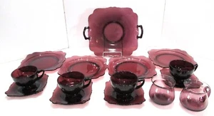 New Martinsville Amethyst Elegant Depression Glass 15 Piece Dessert Set - Picture 1 of 10