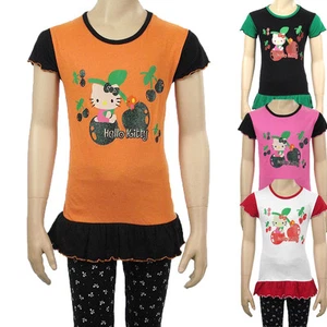 Hello Kitty Girls Glitter T-Shirt Top Kids Cotton Frilly T Shirts Age 2 4 6 8 - Picture 1 of 7