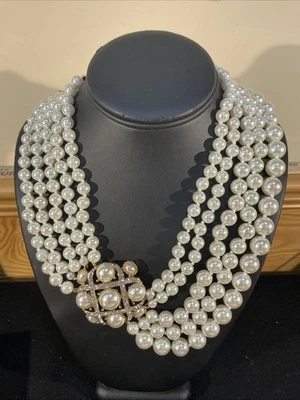 Joan Rivers High Society Simulated Pearl Necklace Cream White Rhinestones - Image 1 of 4