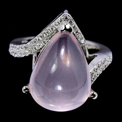 НАТУРАЛЬНЫЙ AAA РОЗОВЫЙ КВАРЦ ГРУША И БЕЛЫЙ CZ СЕРЕБРО 925 КОЛЬЦО РАЗМЕР 6,25 - Изображение 1 из 4
