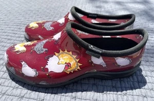 Zapatos de lluvia Sloggers rojos impermeables patrón de corral de pollo talla 10 EE. UU. - Imagen 1 de 14