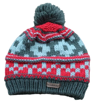 Columbia Gray Pink Knit Fleece Lined Winter Beanie Hat Pom Pom Womens Onesize - Image 1 of 4