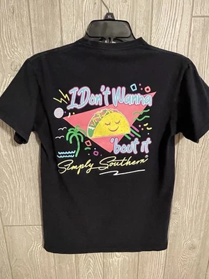 Simply Southern T-Shirt “I Don't Wanna Taco Bout it"  Navy Youth Size Small  EUC - Image 1 of 4