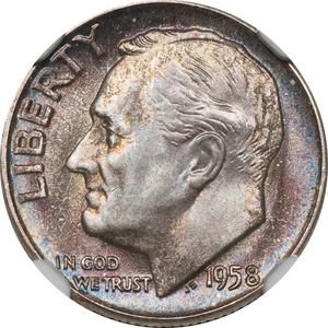 1958 Roosevelt Dime NGC MS67FT - Colorful Toning - Picture 1 of 4