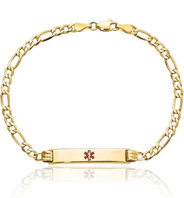 14K Solid Yellow Gold Medical Alert Figaro Link ID Bracelet - Image 1 of 4