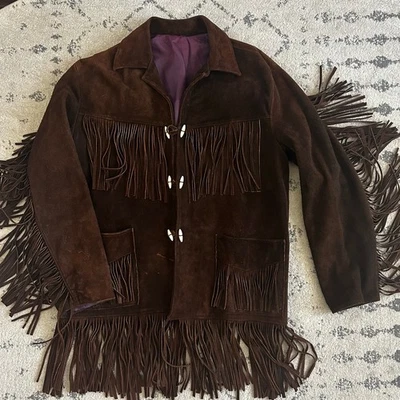 Vintage Chocolate Brown Leather Jacket Suede Fringe Western Boho XL/2XL *Flaw* - Image 1 of 4