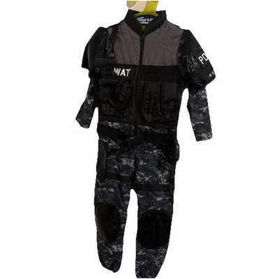 Boys Size 5/6 SWAT Police Costume Uniform Black Blue Outfit Teetot Pre-owned - Image 1 of 4