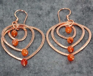Carnelian Copper Wire-Wrapped Gemstone Earrings 3" MJ - Picture 1 of 3