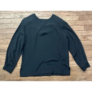 Clichy Silk Vintage Blouse Size 12 Black Long Sleeve Crew Neck Minimalist Chic - Picture 1 of 8