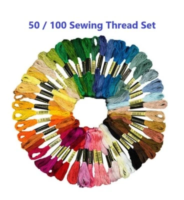 50 100 Embroidery Thread Cotton Stitch Braiding Skeins Craft Sewing Colour Cross - Image 1 of 4