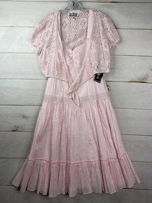 De Colección Vestido Sheri Martin Para Mujer 12 Rosa Crochet Cárdigan Plisado Coqueta Hada Foto 1 de 4