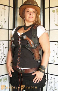 Steampunk Victorian Industrial Flintlock Gun Double Shoulder Leather Holsters - Bild 1 von 5