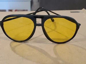 Amber ND Vision Night Driving Aviator Glasses 80s Black Frame Vintage EUC - Picture 1 of 10