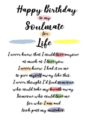 PICKTURE-THIS NEW Happy Birthday To My Soulmate A5 Size Open Card Birthday Romantic Love