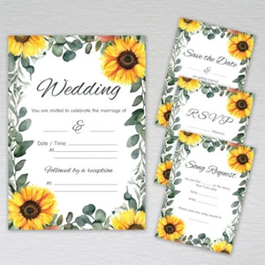 Sunflower Wedding Invitations Day Reception Invites Save Date Evening RSVP Cards - Picture 1 of 27