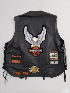 Chaleco de cuero Harley-Davidson 2xl + 14 parches y alfileres Sturgis HOG principios de la década de 2000 - Imagen 1 de 11