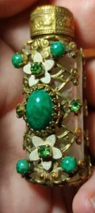 Antique JEWELED & FILIGREE MINIATURE PERFUME BOTTLE with stirring rod - Picture 1 of 7