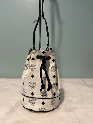 MCM White And Blue Monogram Mini Bucket Crossbody - Image 1 of 4