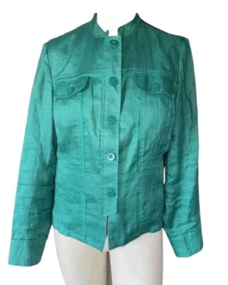 Chaqueta Top Coldwater Creek Para Mujer 100% Lino Talla 12 Verde Foto 1 de 4