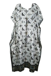 Women's Maxi Kaftan White,Black Recycle Silk Maternity Resort Wear Coverup DRESS