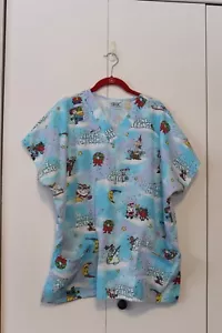 Simply Basic Scrub Top Christmas Peace On Earth Size Large - Picture 1 of 6